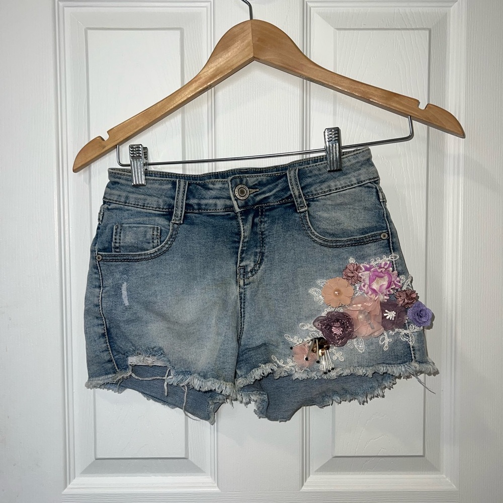 Y2K embroidered jean shorts